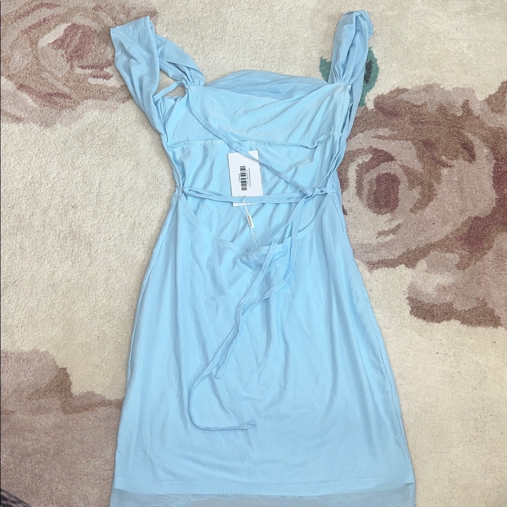 NEW Beginning Boutique Sierra Blue Mesh Mini Dress - Picture 6 of 9